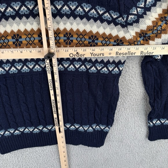 Vintage JC Penney Sweater Mens L Navy Nordic Fair Isle Cable Knit Pullover 80s - Picture 5 of 6